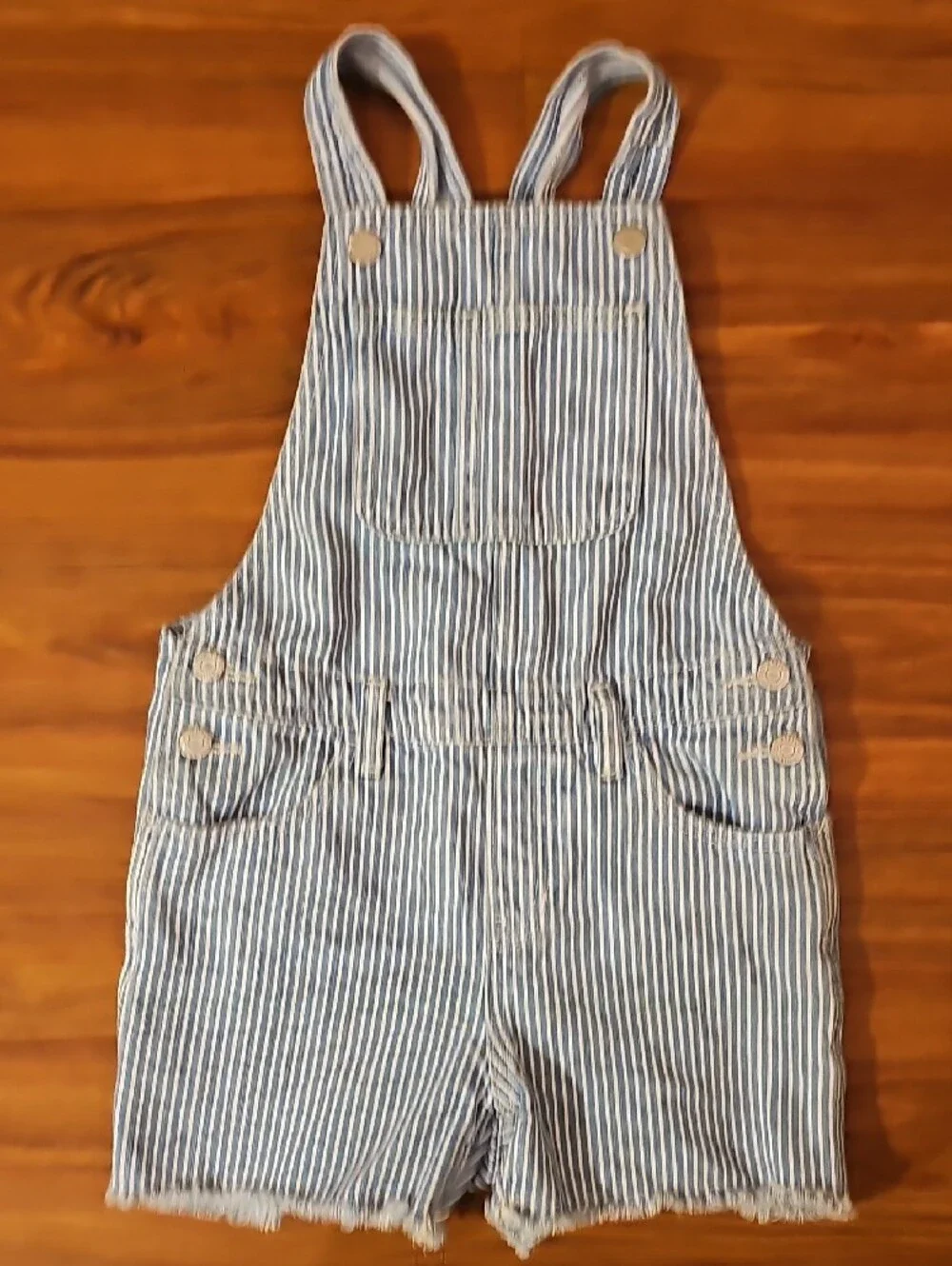 Old Navy Blue & White Striped Denim Short Overalls